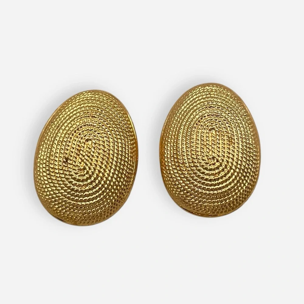 Vintage Napier Gold Tone Rope Basket Weave Post Earrings Oval